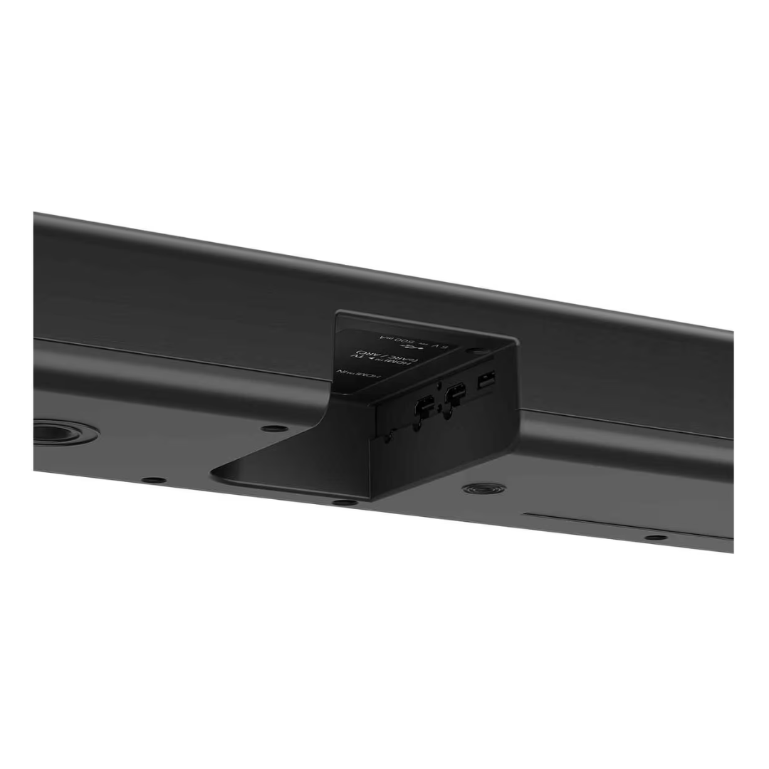 Bottom view of the LG Home Theater soundbar, showing the connection ports. 