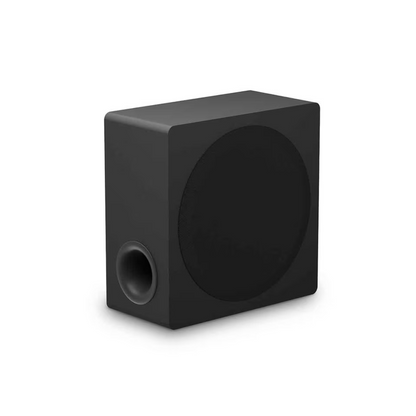 Angle view of the LG Home Theater subwoofer, showing the speaker on the subwoofer. 
