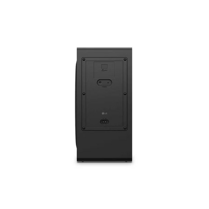 Back view of the LG  Home Theatre subwoofer, showing the speaking connection and power cable connection. 