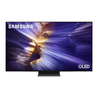 Front view of the Samsung OLED TV displaying vivid colours and deep contrast, featuring ultra slim bezel and a sleek modern design. 