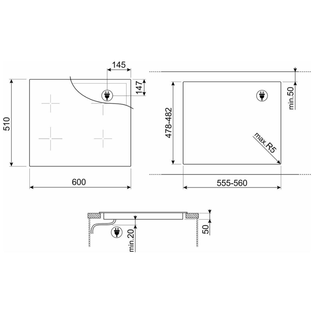 Smeg 60cm Induction Cooktop dimensions for reference