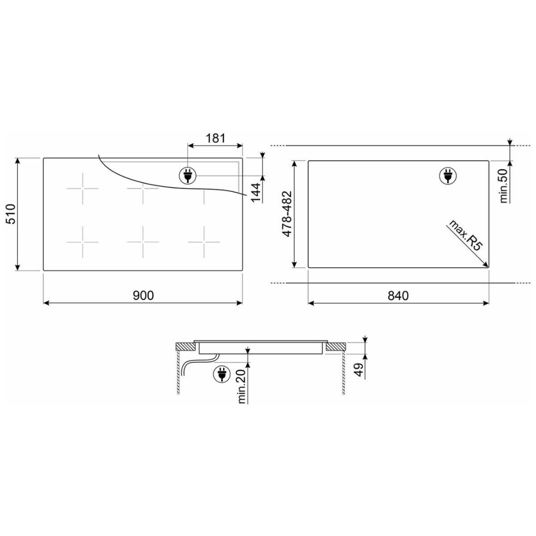 Smeg 90cm Induction Cooktop dimensions for reference
