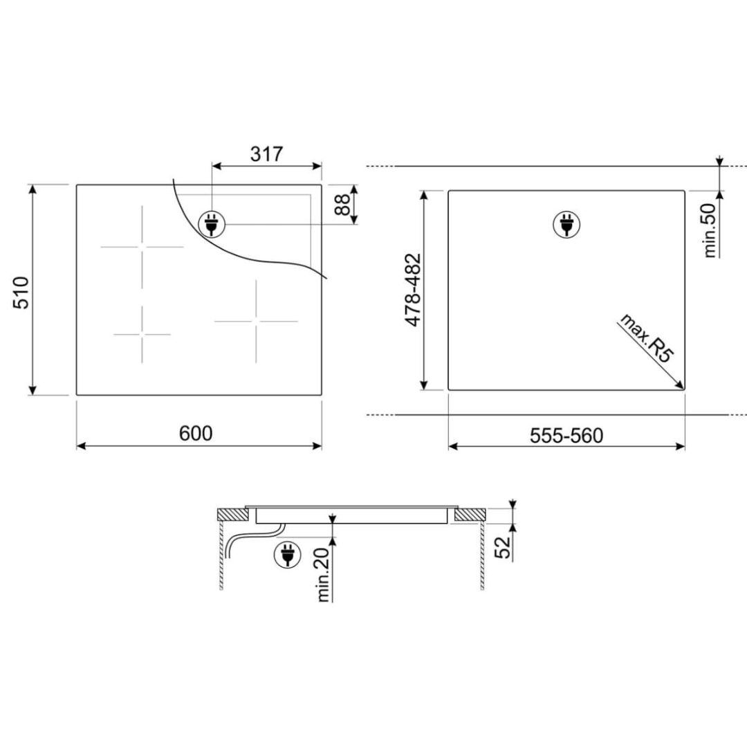 Smeg 60cm Induction Cooktop 4 zone induction cooktop dimensions for reference 