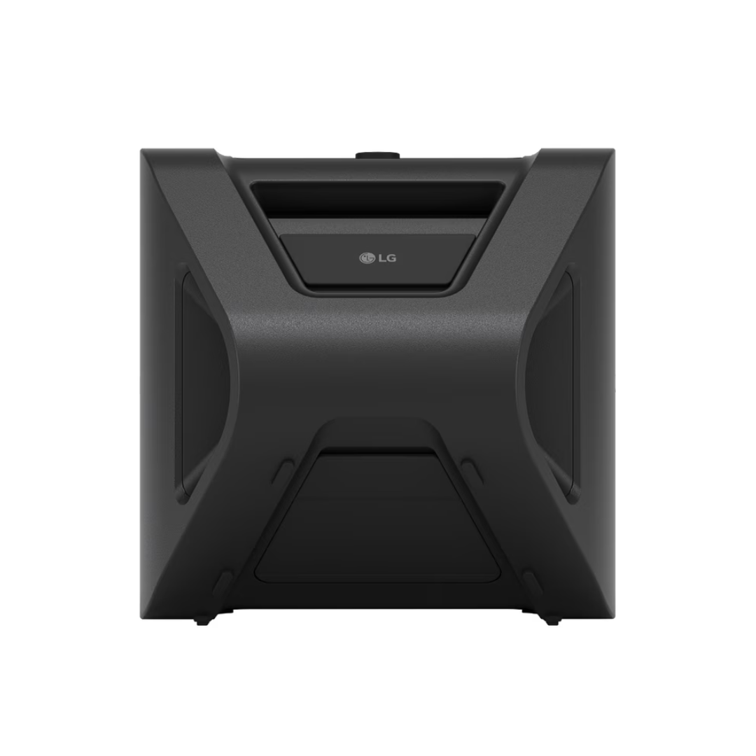 Back view of the LG Stage301 xboom portable speaker on a white background. 