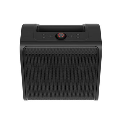 Black LG Stage301 speaker showing the top controls on a white background. 