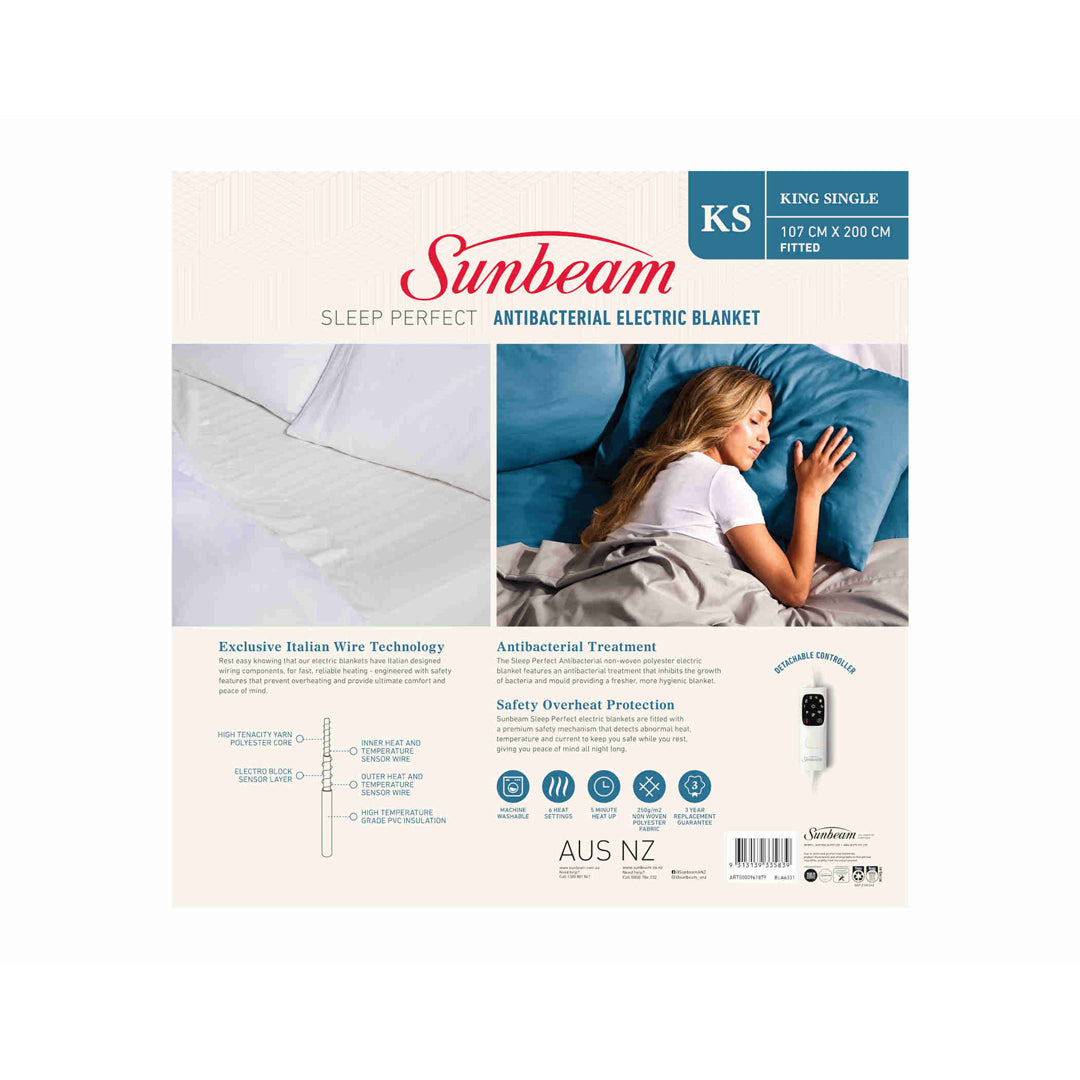 Sunbeam Sleep Perfect Antibacterial Electric Blanket - King Single - BLA6331 image_4