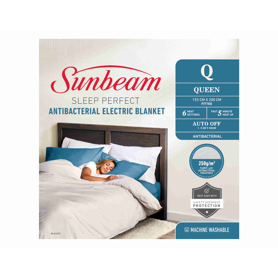 Sunbeam Sleep Perfect Antibacterial Electric Blanket Queen