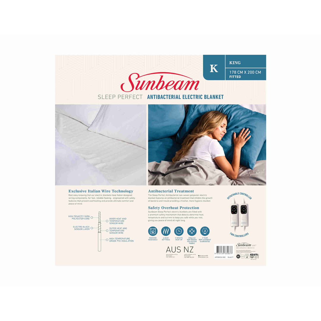 Sunbeam Sleep Perfect Antibacterial Electric Blanket King BLA6371 BiRite Home Appliances
