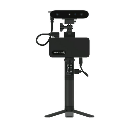 Creality 3D scanner setup with dual cameras mounted on tripod stand, connected visa USB, ideal for high-precision scanning of objects and digital rendering. 