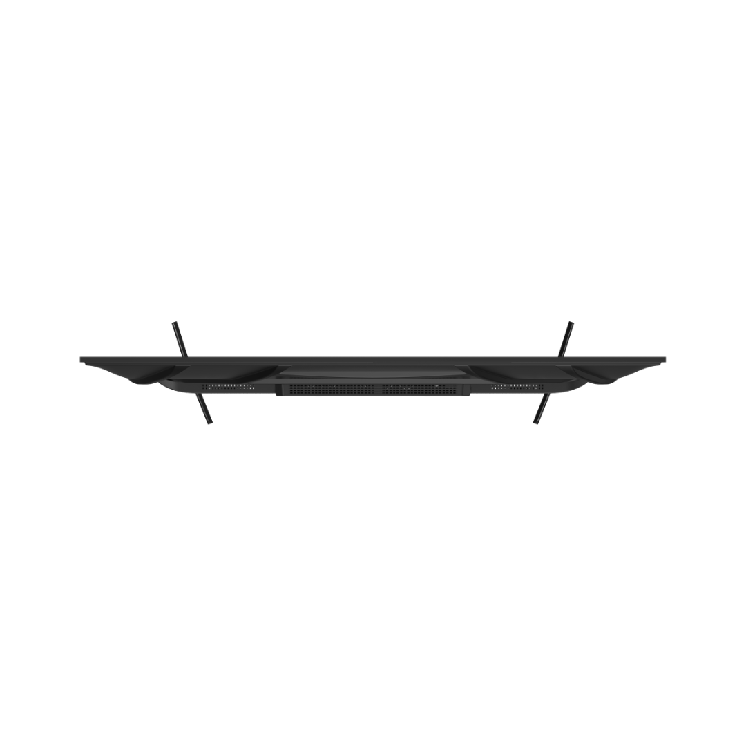 Top view of the Chiq 43"QLED 4k Google TV, showing the depth of the product and the length of the legs.