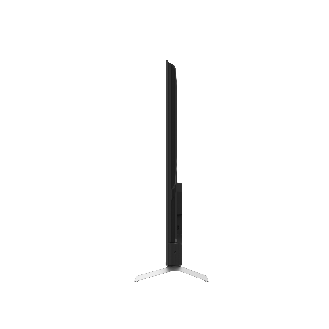 Side view of the Chiq 65" QLED 4K Google TV, showing the side profile of the TV. 