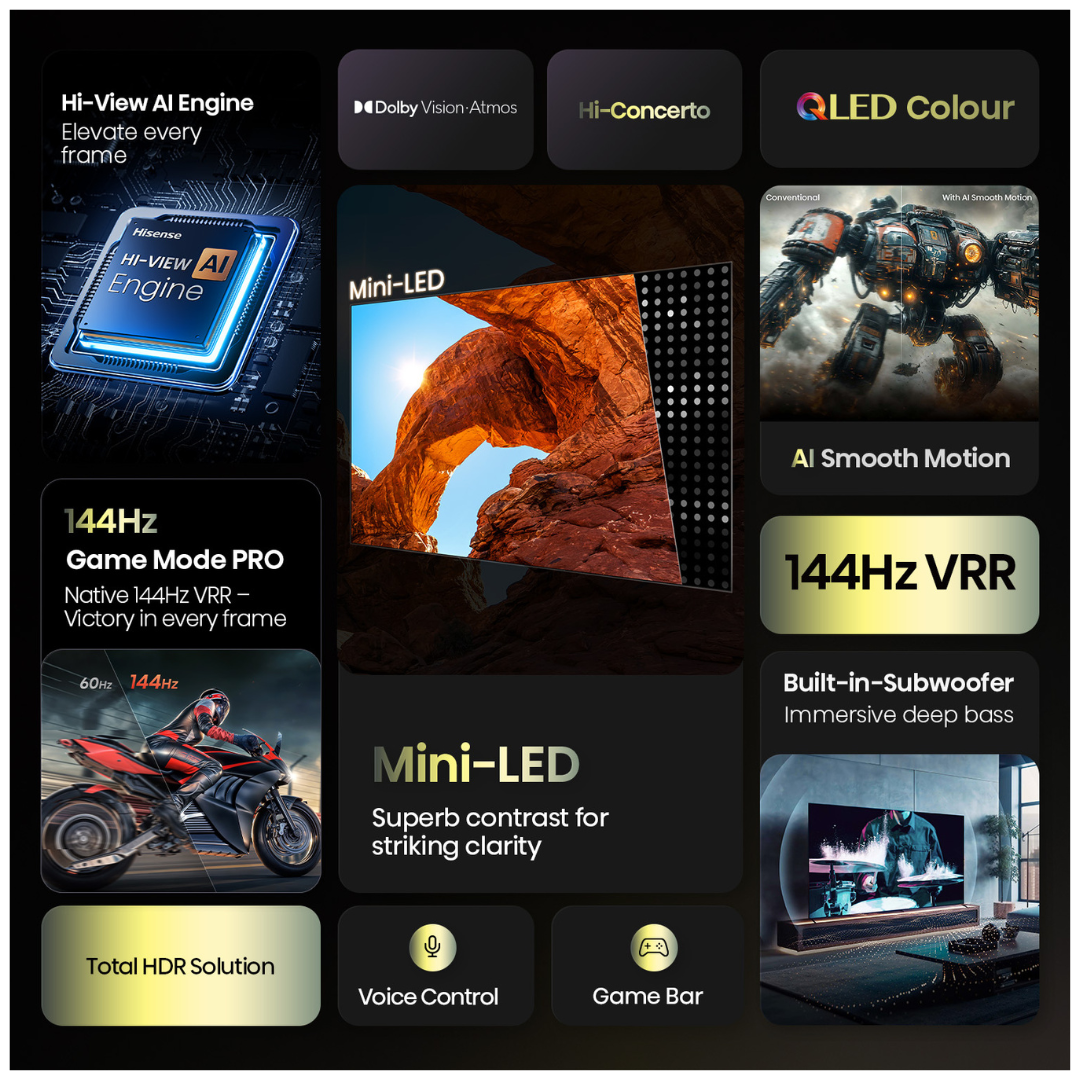 Hisense 85" U6QAU PRO 4K QLED 144Hz Smart TV (2025)