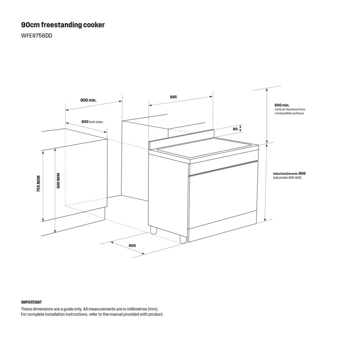 Westinghouse 90cm Induction Freestanding Cooker