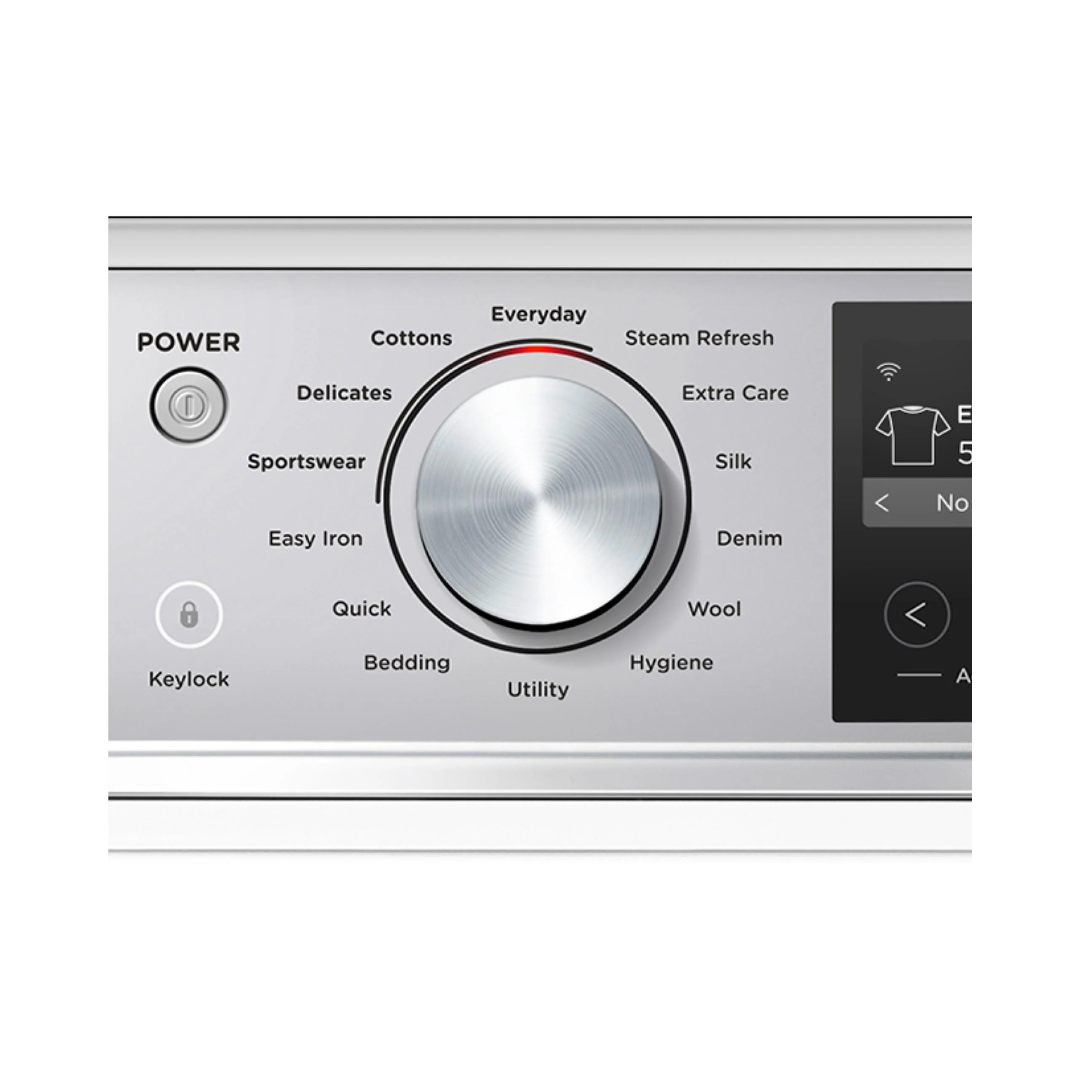Close up view of the Fisher & Paykel 11kg front load washing machine control knob.