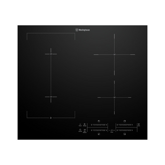 Black 60cm induction cooktop with Westinghouse logo on a white background