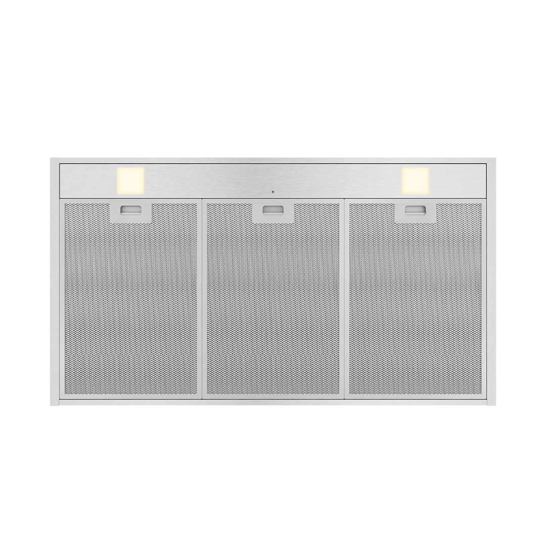 Close up view of the Westinghouse 90cm canopy rangehood filters and LED lights.