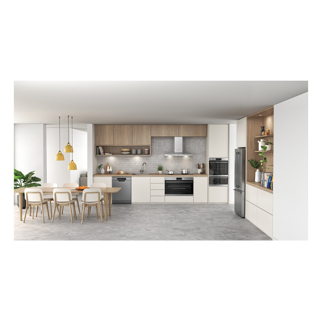 Front view of the Westinghouse 90cm canopy rangehood in a modern kitchen setting.