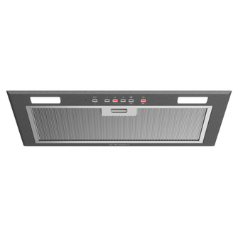 Angled view of the Westinghouse 52cm Undermount rangehood, showing the aluminum mesh filters, LED lights, and electronic push buttons.