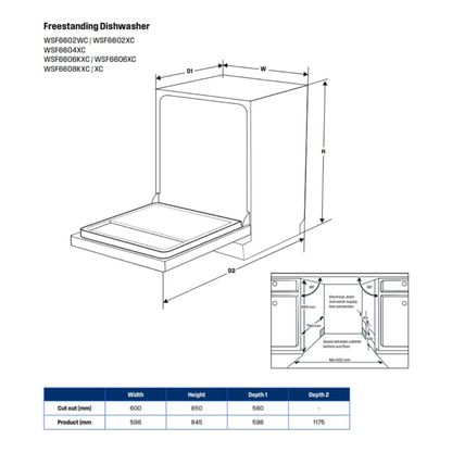 Westinghouse 60cm Freestanding Dishwasher White