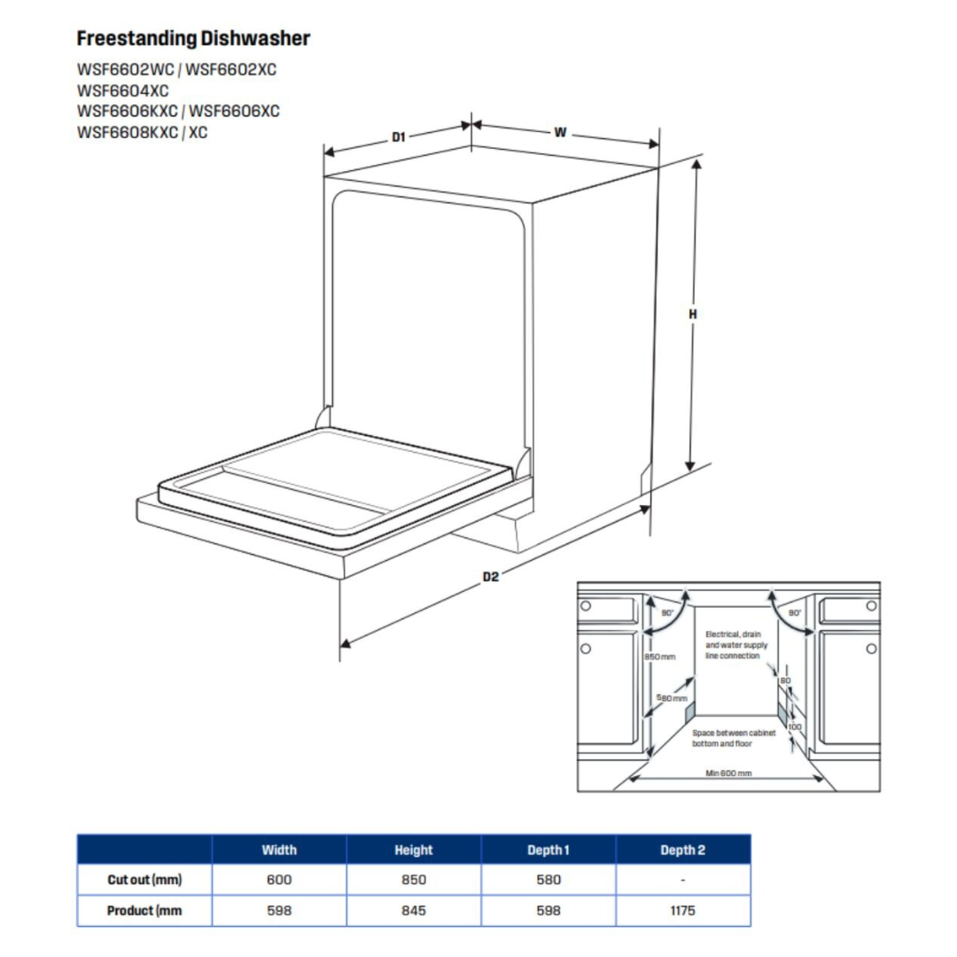 Westinghouse 60cm Freestanding Dishwasher Dark Stainless Steel