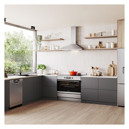 A lifestyle image of the Westinghouse 60cm Built under dishwasher in a modern kitchen setting.