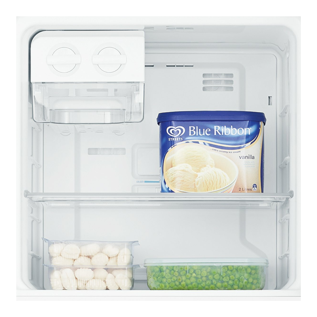 Close up view of the freezer compartment in the Westinghouse 225L top mount fridge.