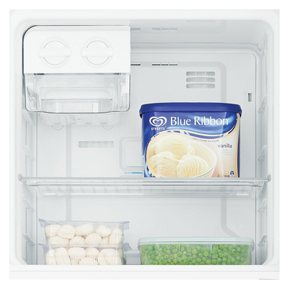 A close up view of the freezer compartment in the Westinghouse 256L top mount fridge.