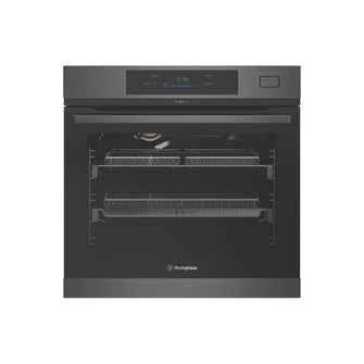 Black Westinghouse multifunction oven with digital display on a white background