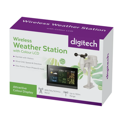 Digitech wireless weather station with colour LCD carton packaging
