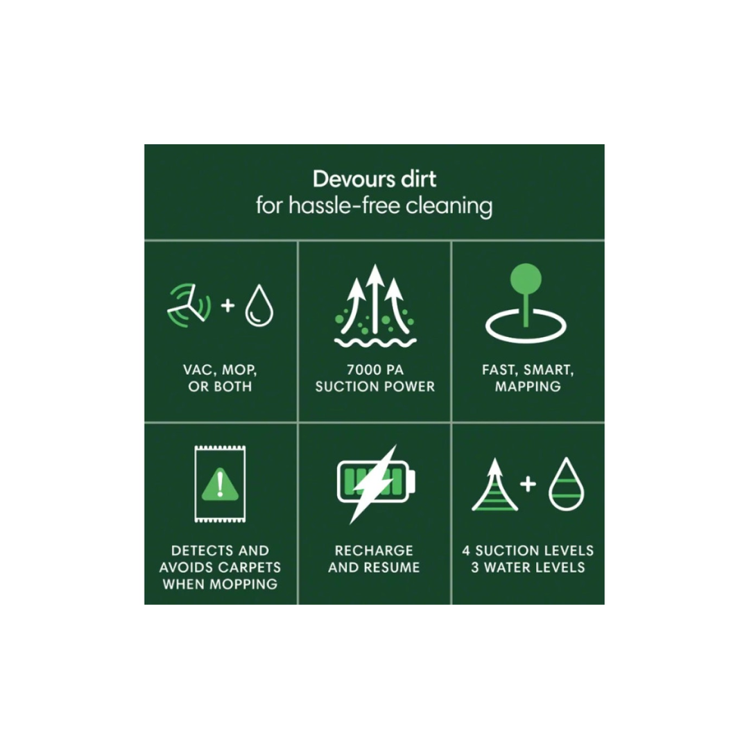 iRobot Roomba 105 Combo, featuring vacuum - mop or both, 7000Pa suction power, fast smart mapping, detects and avoids carpers when mopping, recharge and resume, four suction levels and three water levels. 